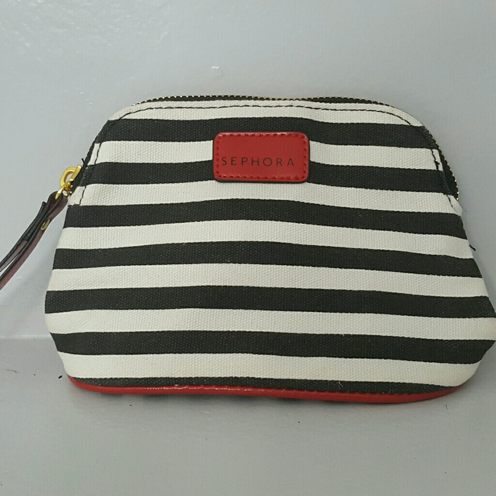Sephora Cosmetic Makeup Bag  Striped Black  White